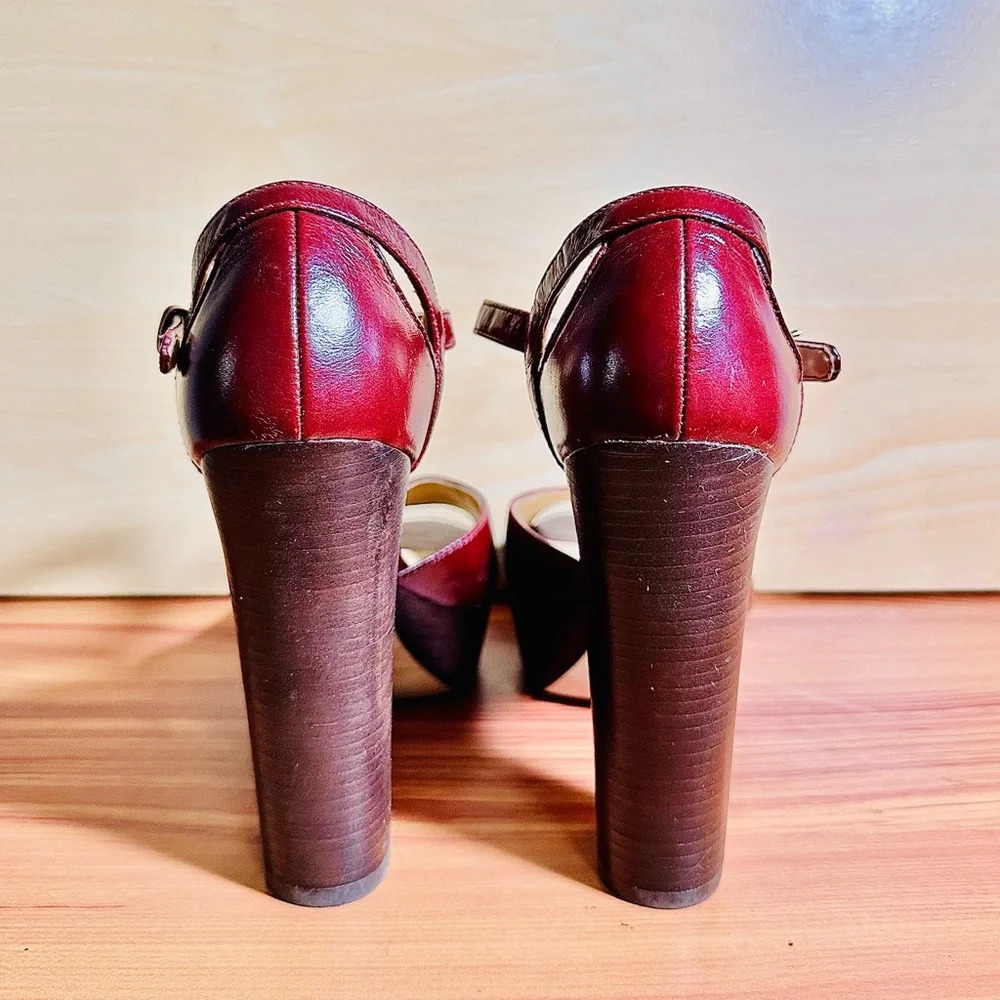 NEW MICHAEL KORS BLAKE Leather Plataform Sandals- Oxblood Size 7 - Picture 3 of 6